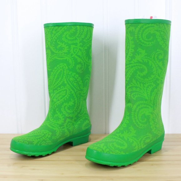 LL BEAN Wellies Waterproof Paisley Rain Boots 9 M - Picture 2 of 11
